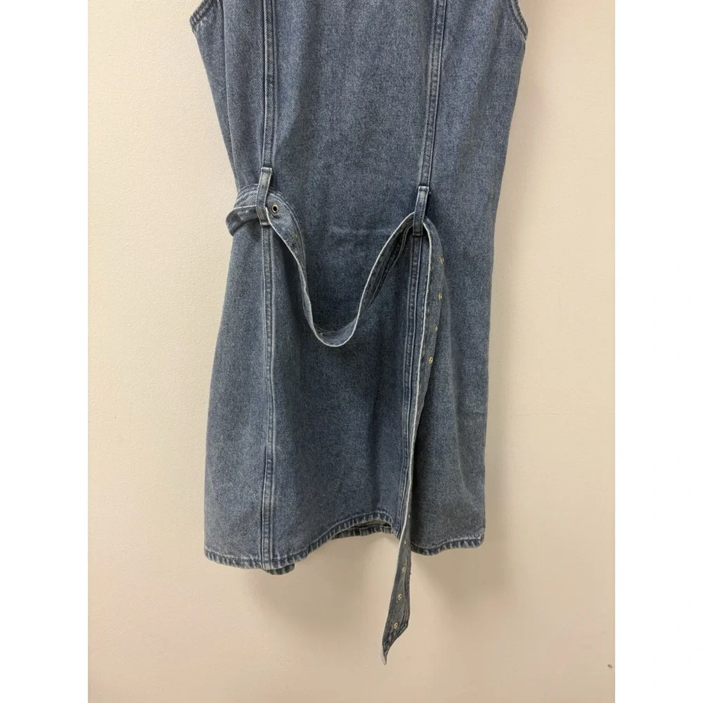Michael Kors Denim Chain Link Collared Neck Sleeveless Belted Shirt Dress Sz 2
